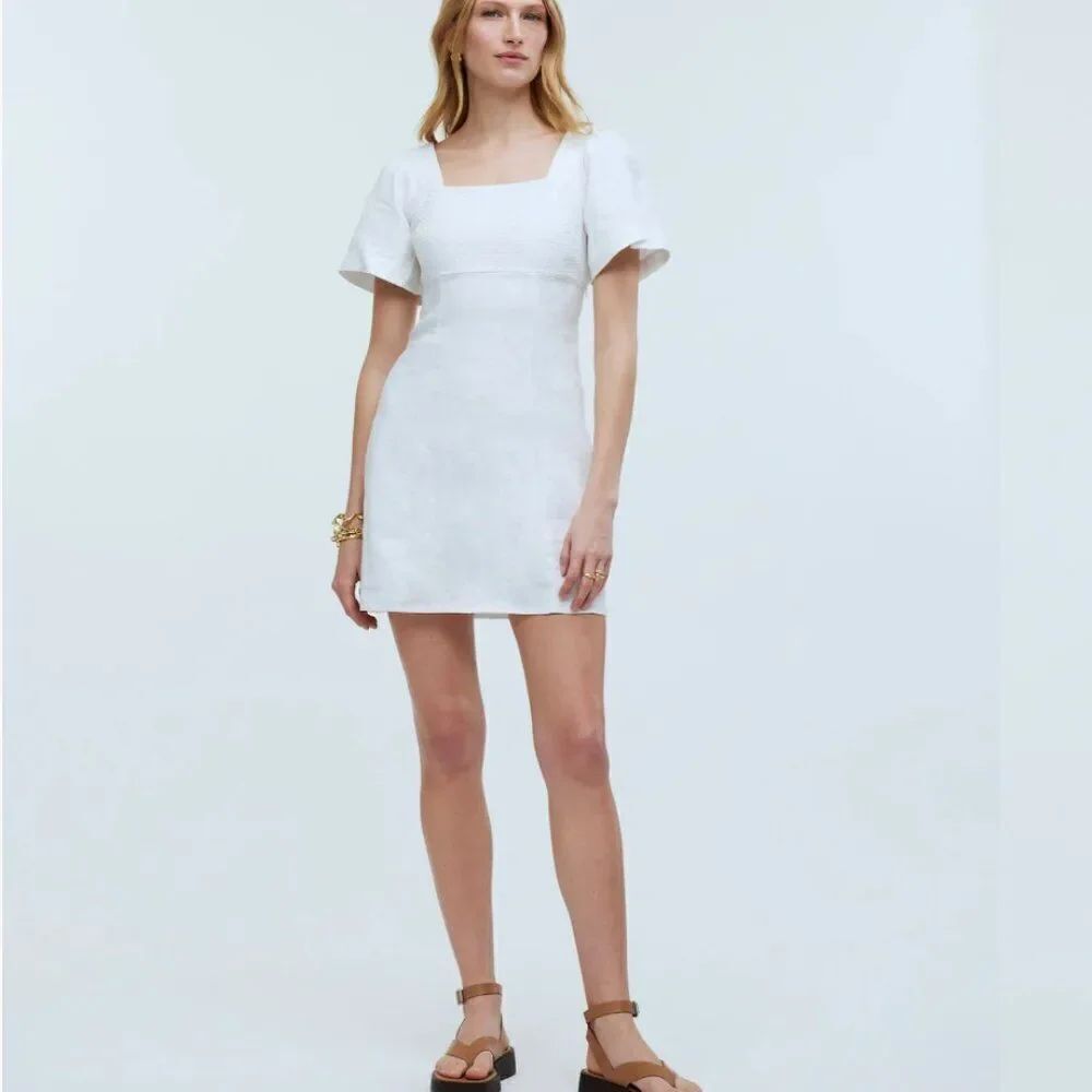Madewell Np764 Linen Mini Dress size 00 White NWT square neck - broken zipper
